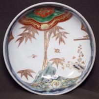 鶴に竹梅図染付なます皿　/755